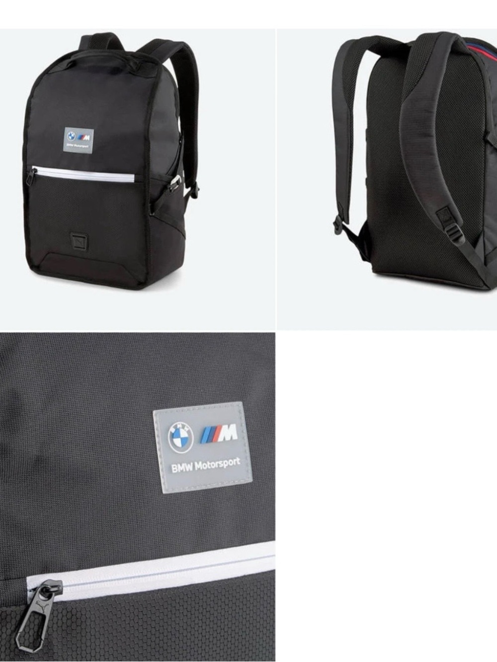 BMW Black Backpack with White Zipper Accent
